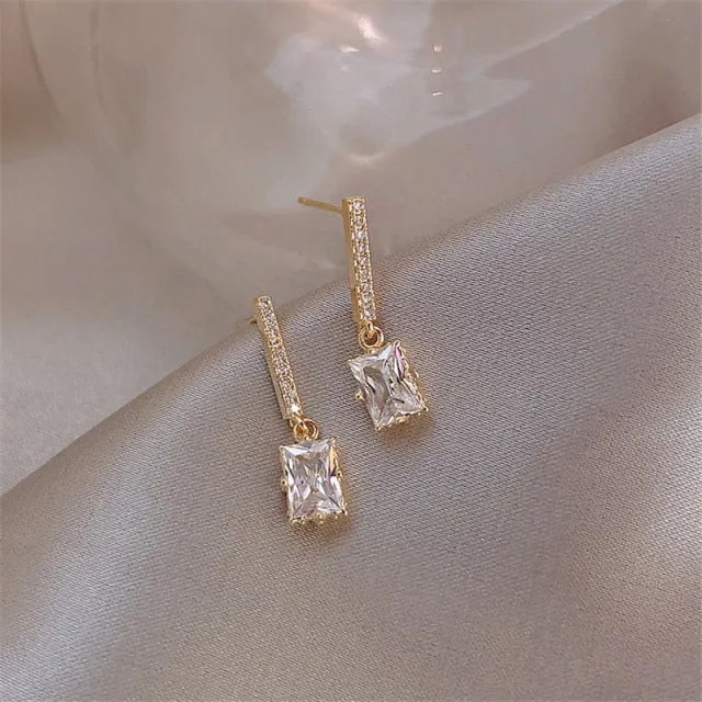 Cute Flower Crystal Temperament Geometric Shiny Zircon Earrings
