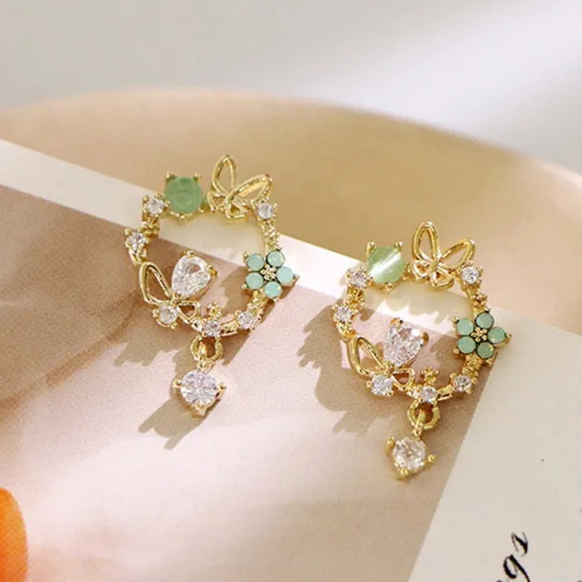 Cute Flower Crystal Temperament Geometric Shiny Zircon Earrings