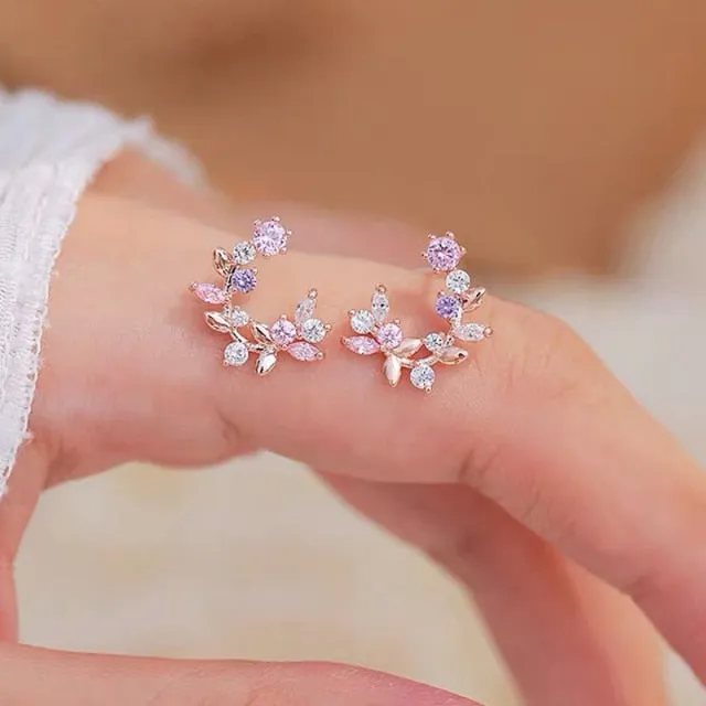 Cute Flower Crystal Temperament Geometric Shiny Zircon Earrings