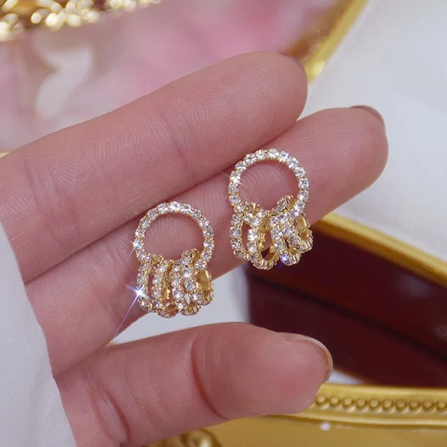Cute Flower Crystal Temperament Geometric Shiny Zircon Earrings