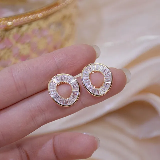 Cute Flower Crystal Temperament Geometric Shiny Zircon Earrings