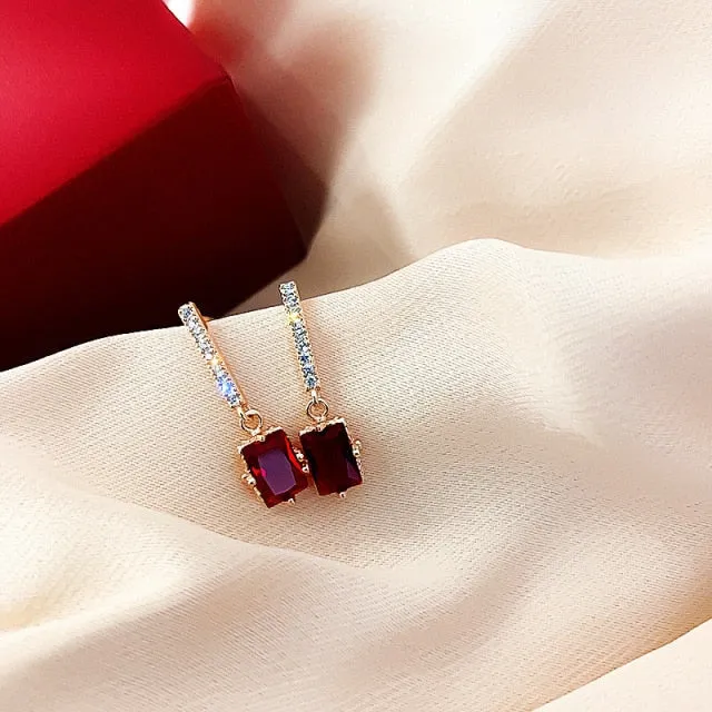 Cute Flower Crystal Temperament Geometric Shiny Zircon Earrings