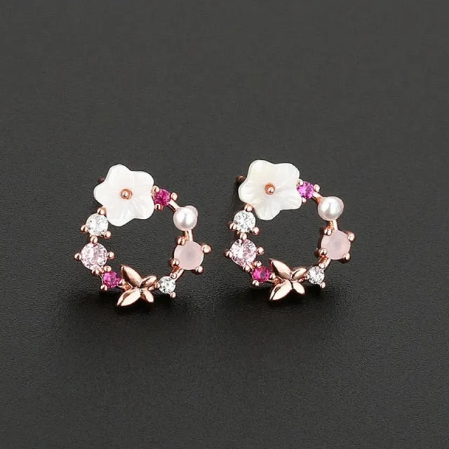 Cute Flower Crystal Temperament Geometric Shiny Zircon Earrings