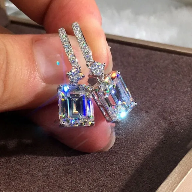 Cute Flower Crystal Temperament Geometric Shiny Zircon Earrings