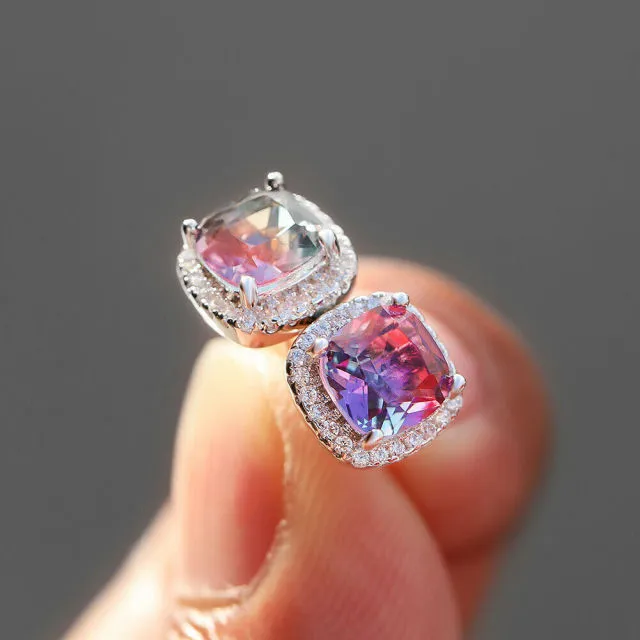 Cute Flower Crystal Temperament Geometric Shiny Zircon Earrings