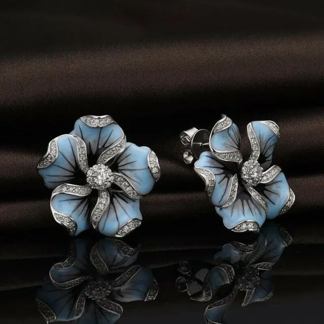 Cute Flower Crystal Temperament Geometric Shiny Zircon Earrings