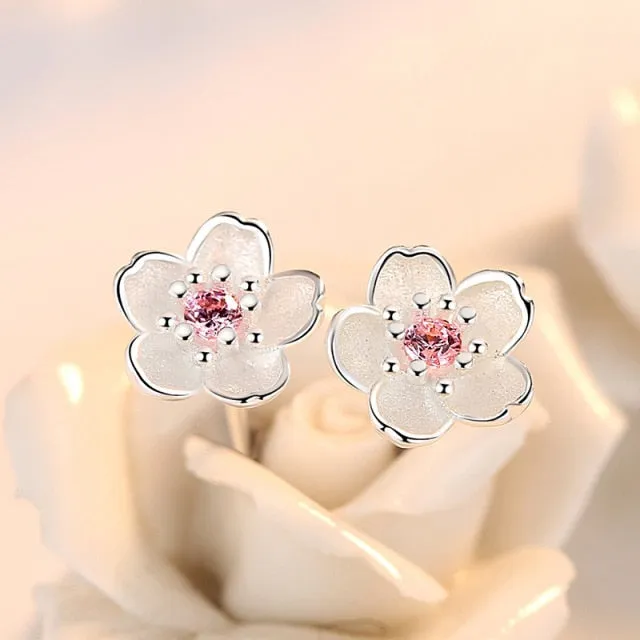 Cute Flower Crystal Temperament Geometric Shiny Zircon Earrings