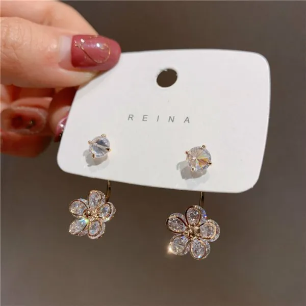 Cute Flower Crystal Temperament Geometric Shiny Zircon Earrings
