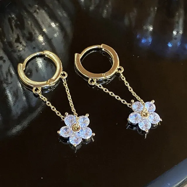 Cute Flower Crystal Temperament Geometric Shiny Zircon Earrings