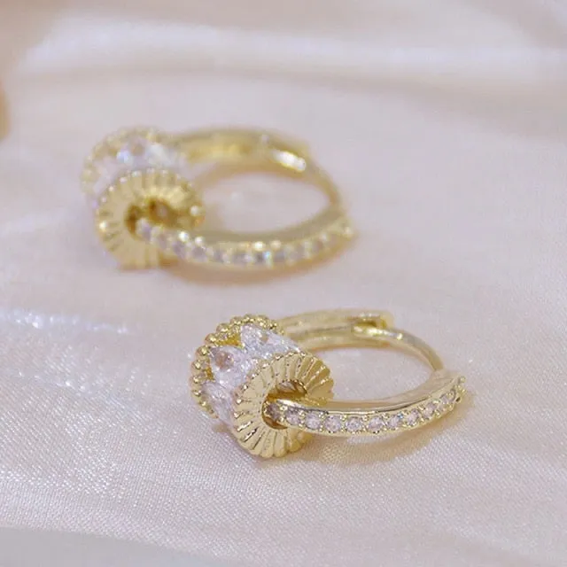 Cute Flower Crystal Temperament Geometric Shiny Zircon Earrings