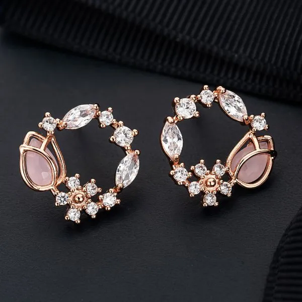 Cute Flower Crystal Temperament Geometric Shiny Zircon Earrings