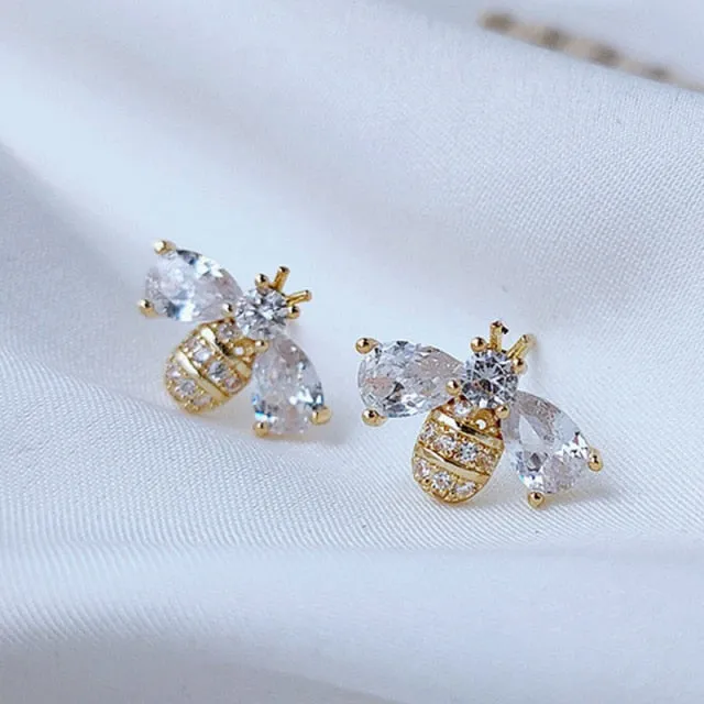 Cute Flower Crystal Temperament Geometric Shiny Zircon Earrings