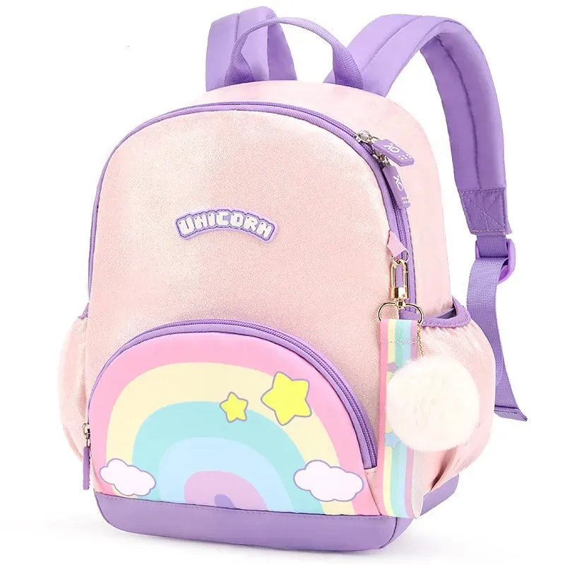 Cute Unicorn Rainbow Purple Shining Backpack for School Kids