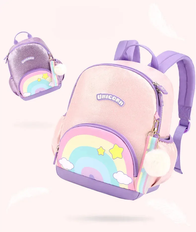 Cute Unicorn Rainbow Purple Shining Backpack for School Kids