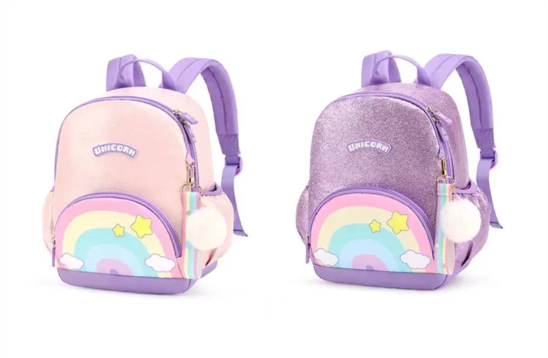 Cute Unicorn Rainbow Purple Shining Backpack for School Kids