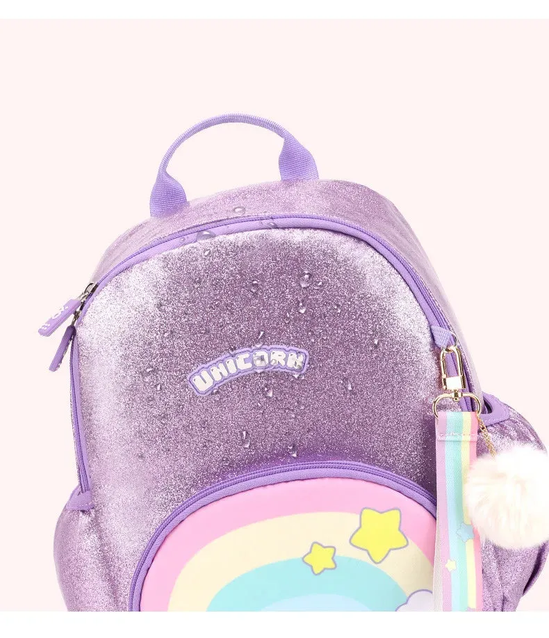 Cute Unicorn Rainbow Purple Shining Backpack for School Kids