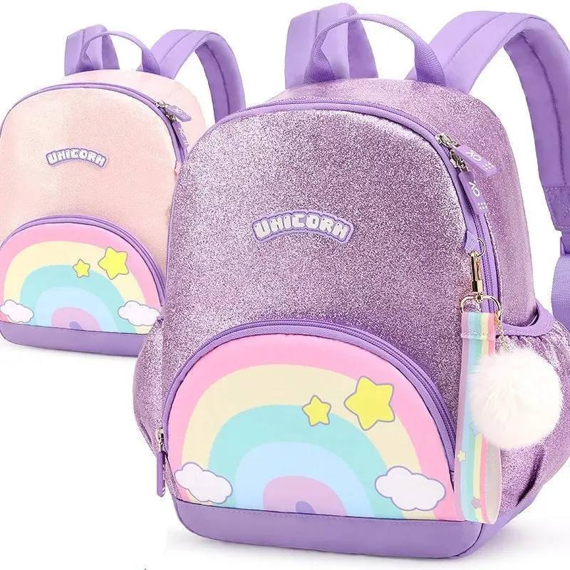 Cute Unicorn Rainbow Purple Shining Backpack for School Kids