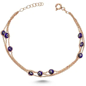 Dark Blue Evil Eye Bracelet in rose gold