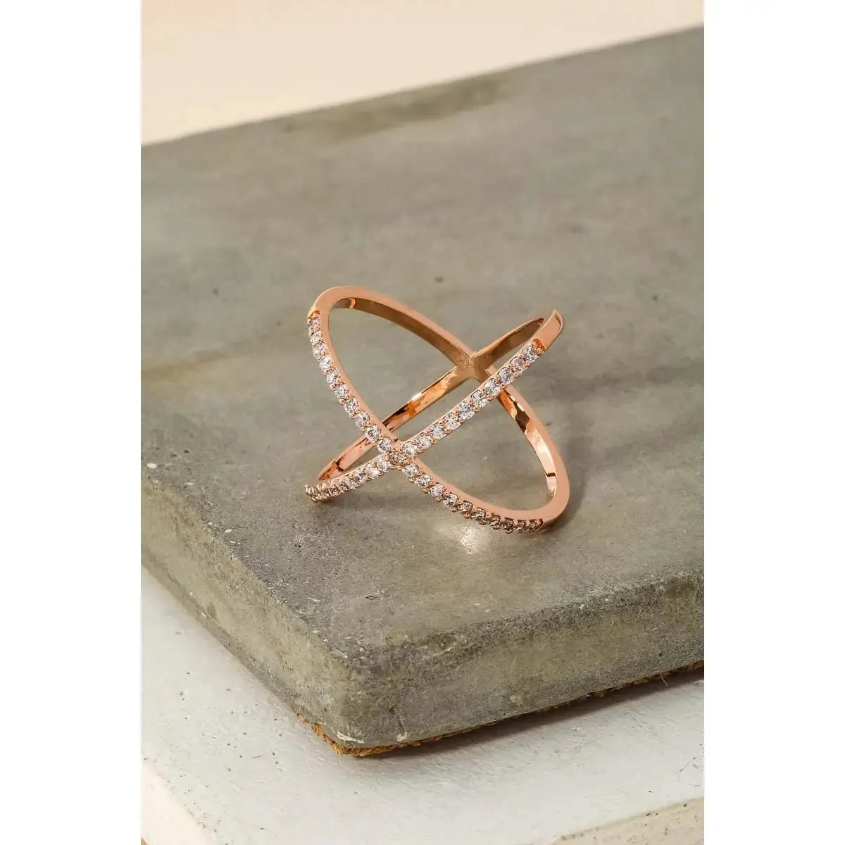 Delicate X Rhinestone Ring