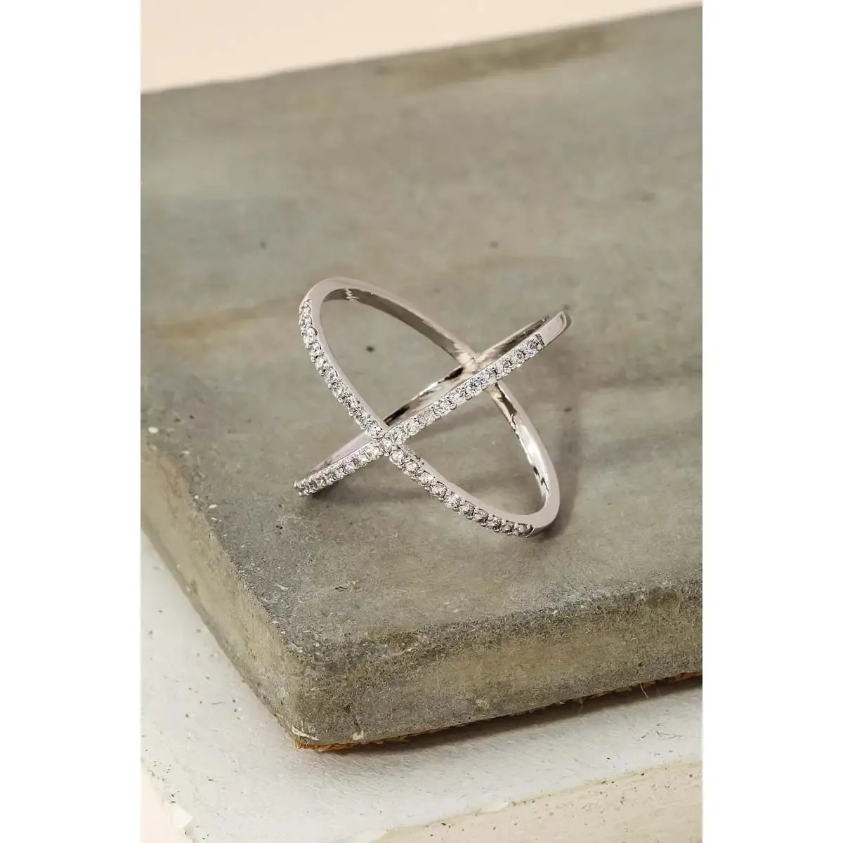 Delicate X Rhinestone Ring