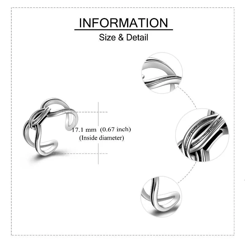 Elegant looking Sterling Silver Spliced Oxidized Opening Ring For Woman
