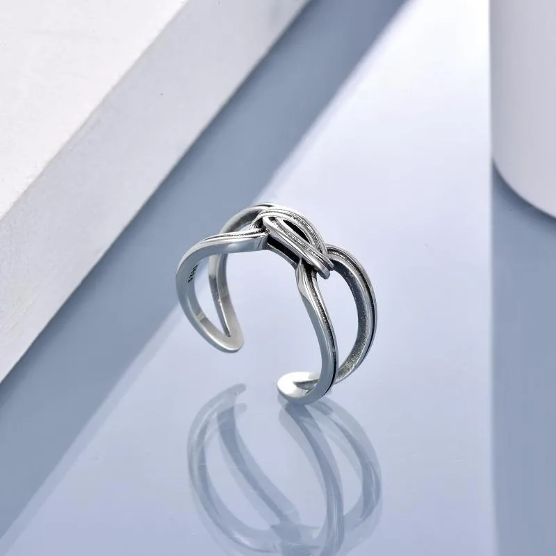 Elegant looking Sterling Silver Spliced Oxidized Opening Ring For Woman
