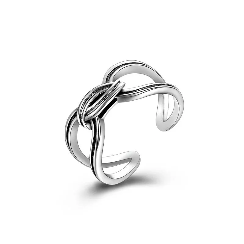 Elegant looking Sterling Silver Spliced Oxidized Opening Ring For Woman