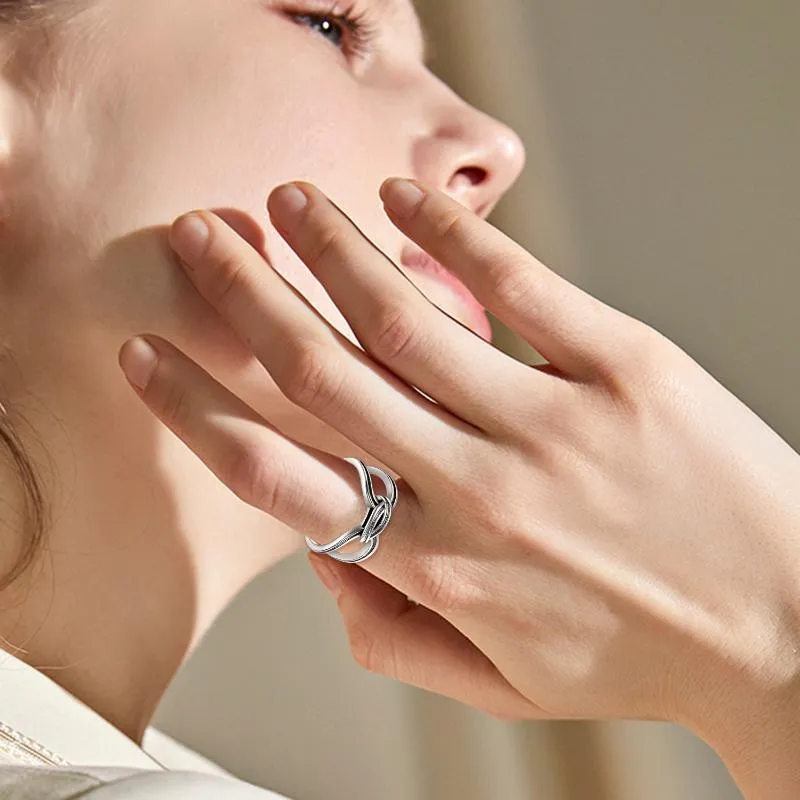 Elegant looking Sterling Silver Spliced Oxidized Opening Ring For Woman