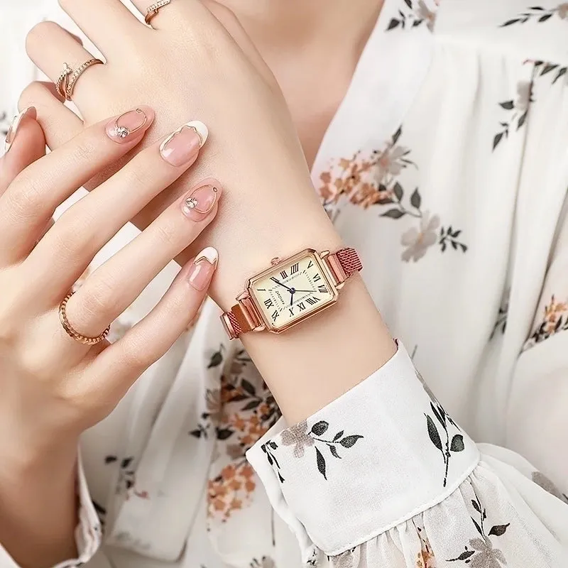 Elegant Rectangle Magnet Buckle Quartz Women's Watches