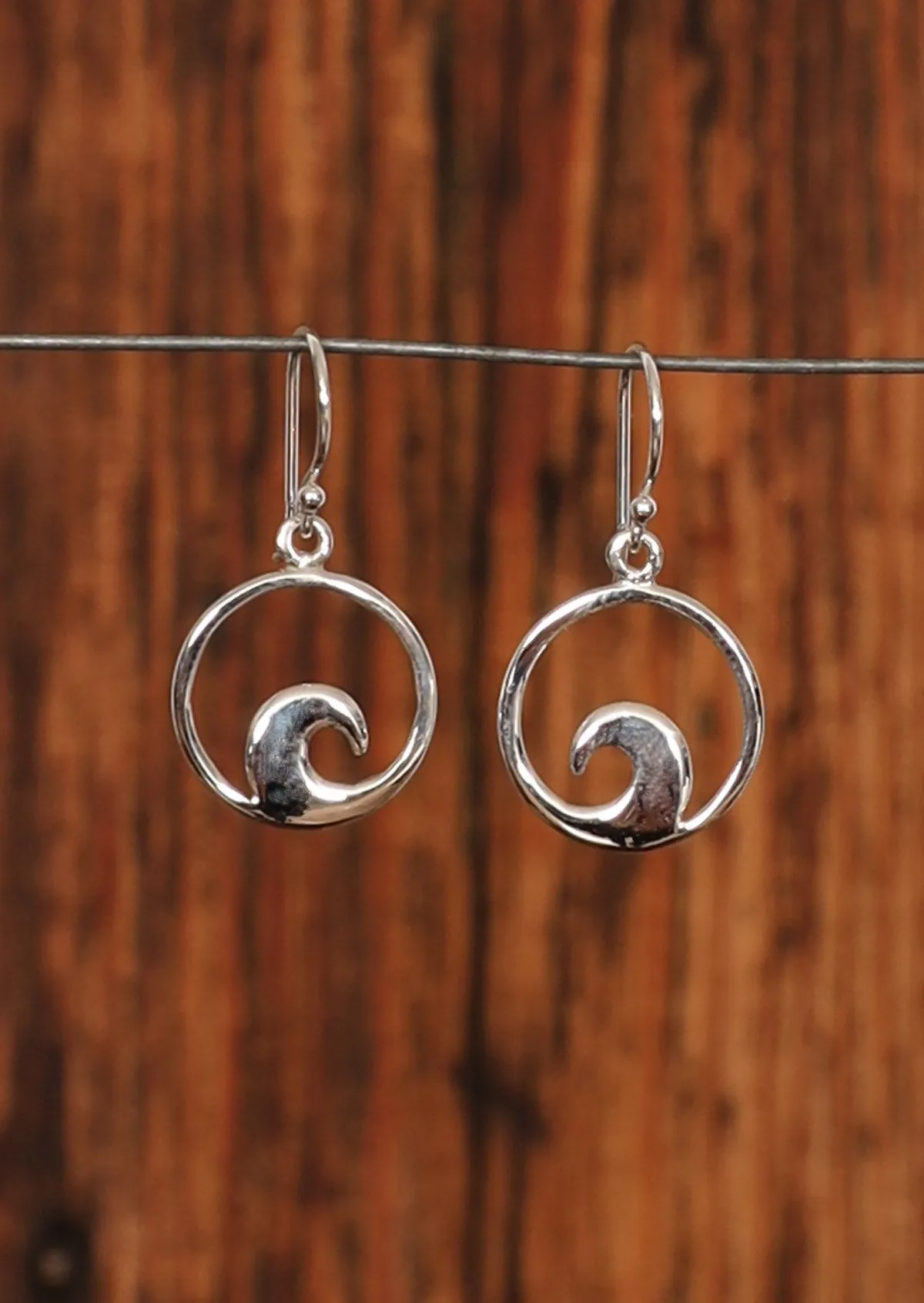 Enclosed Silver Wave Hook Earrings