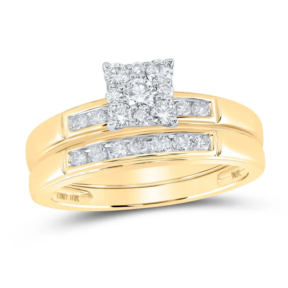 Eternal Love 10kt Yellow Gold His Hers Round Diamond Square Matching Wedding Set 3/4 Cttw