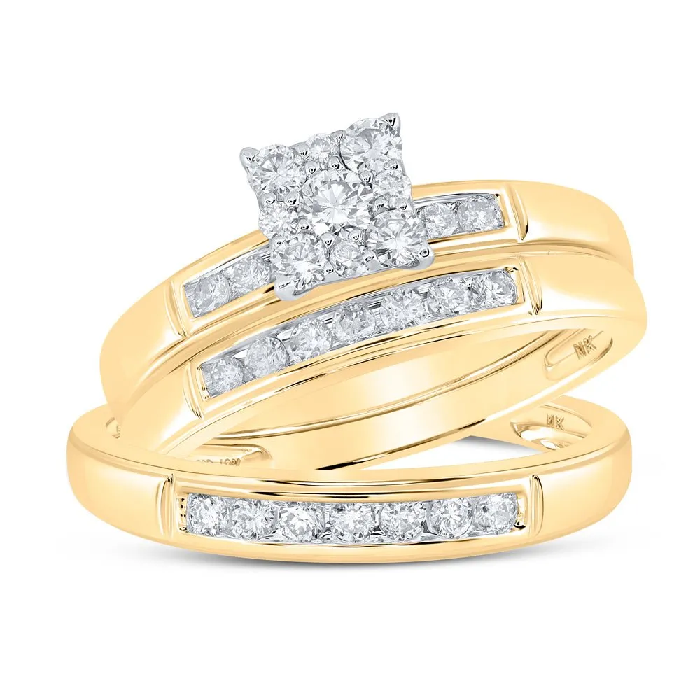 Eternal Love 10kt Yellow Gold His Hers Round Diamond Square Matching Wedding Set 3/4 Cttw