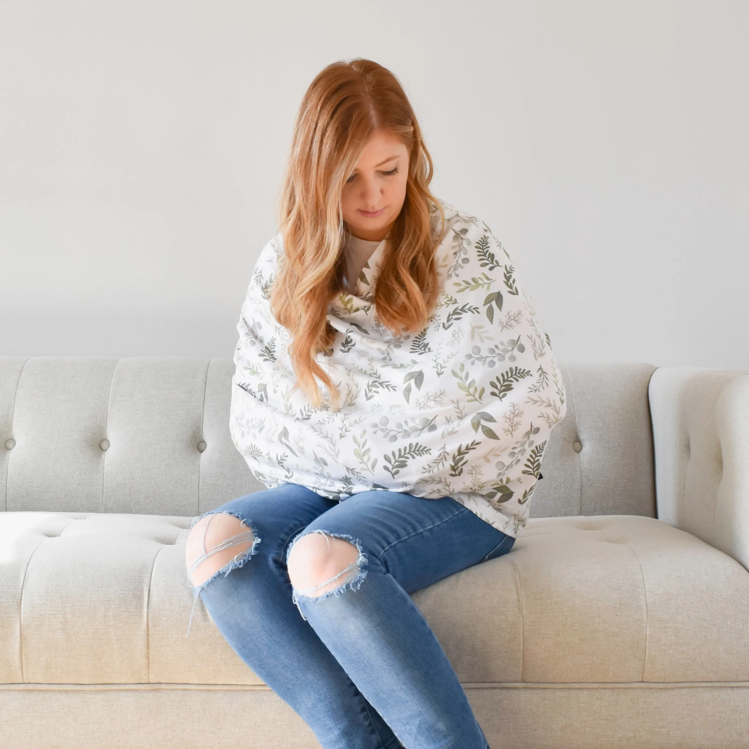Extra Soft and Stretchy Nursing and Carseat Cover: Graceful Greenery