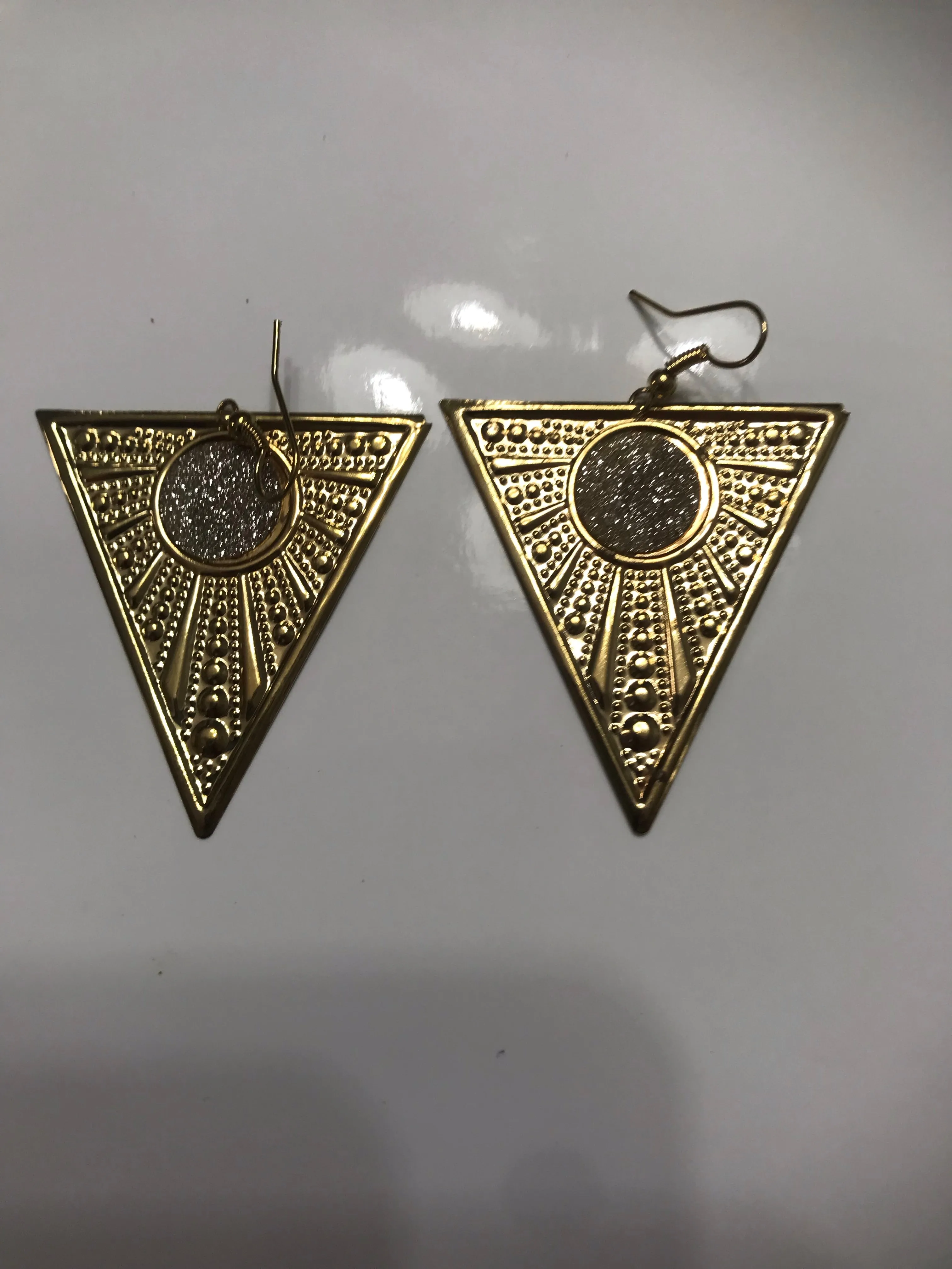 Gold and silver glitter colored triangle foil earrings