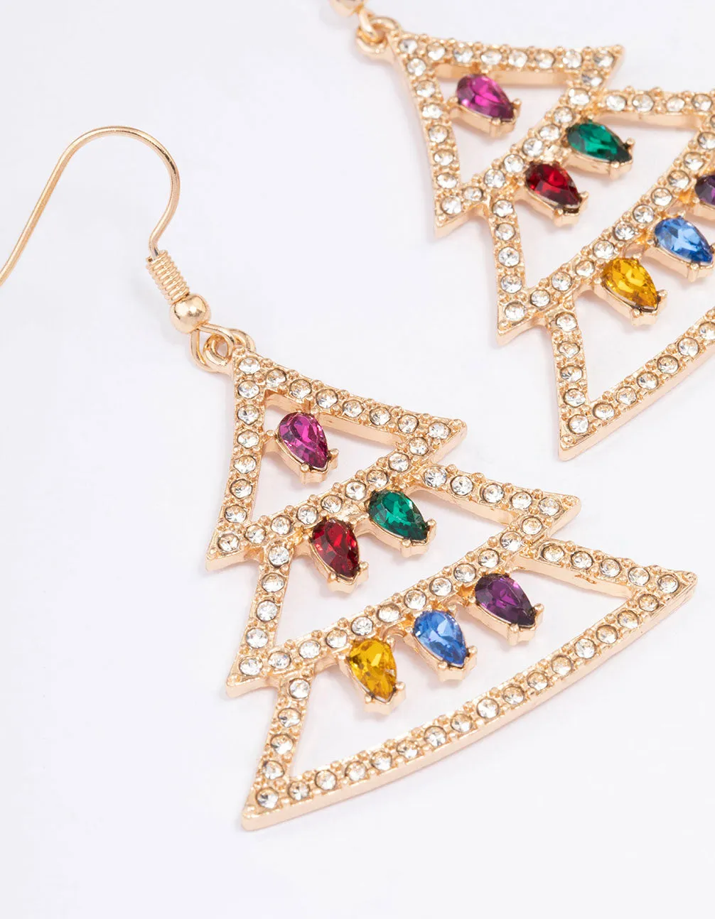 Gold Christmas Tree & Lights Drop Earrings