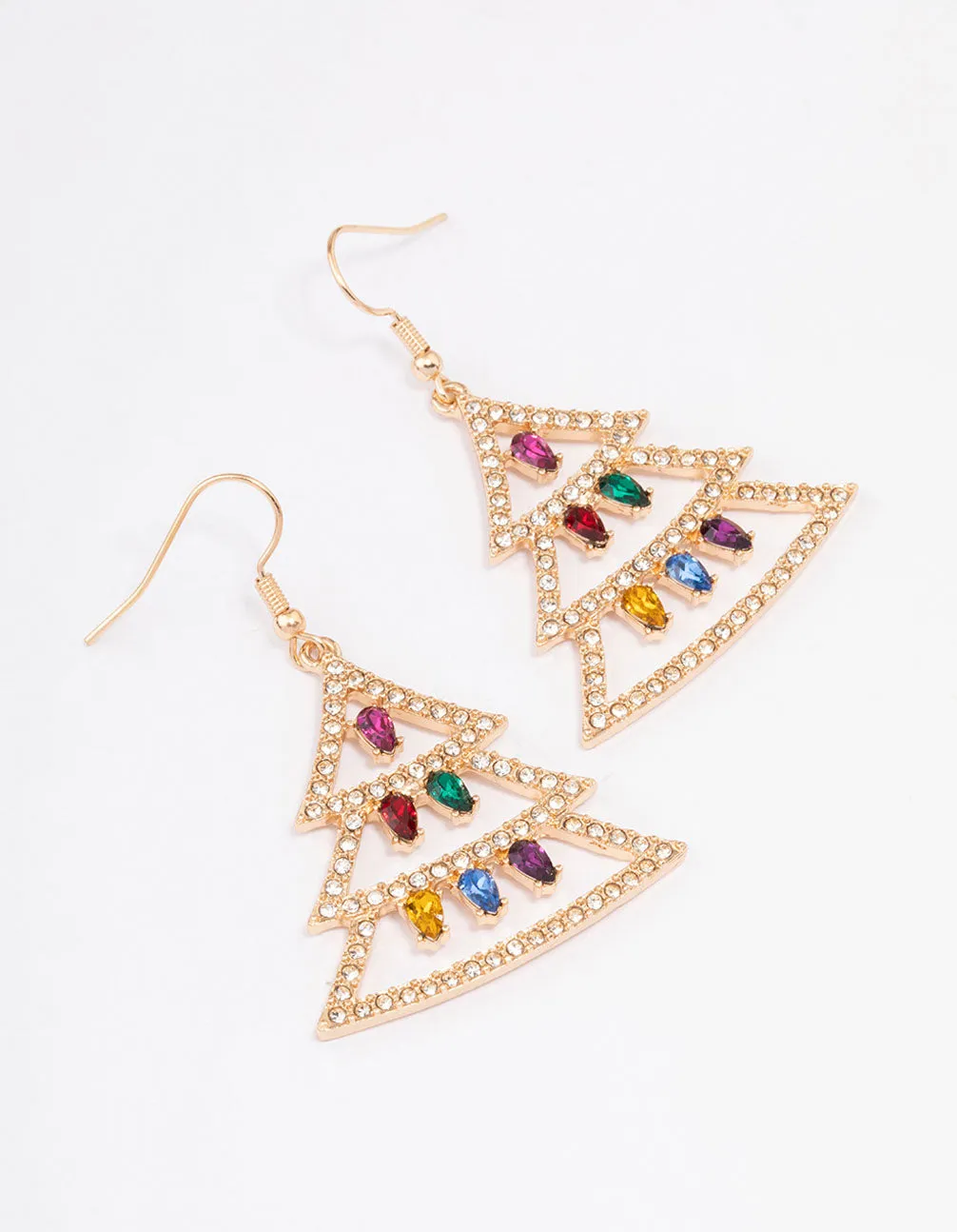 Gold Christmas Tree & Lights Drop Earrings