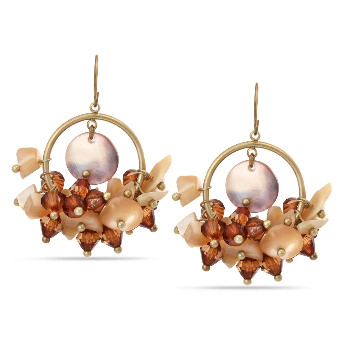 GOLD MOTHER OF PEARL CHIP CRYSTAL DROP EARRING #FW-E168-G/BR (SHCC3)