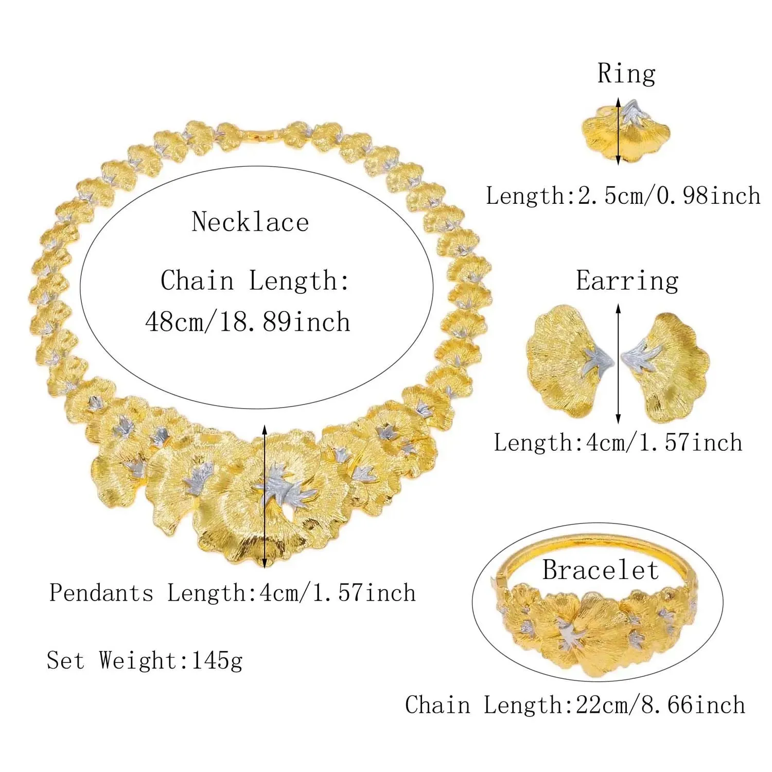 Gold Plated Woman Jewelry Set Luxurious Flower Necklace Earrings Elegant Woman
