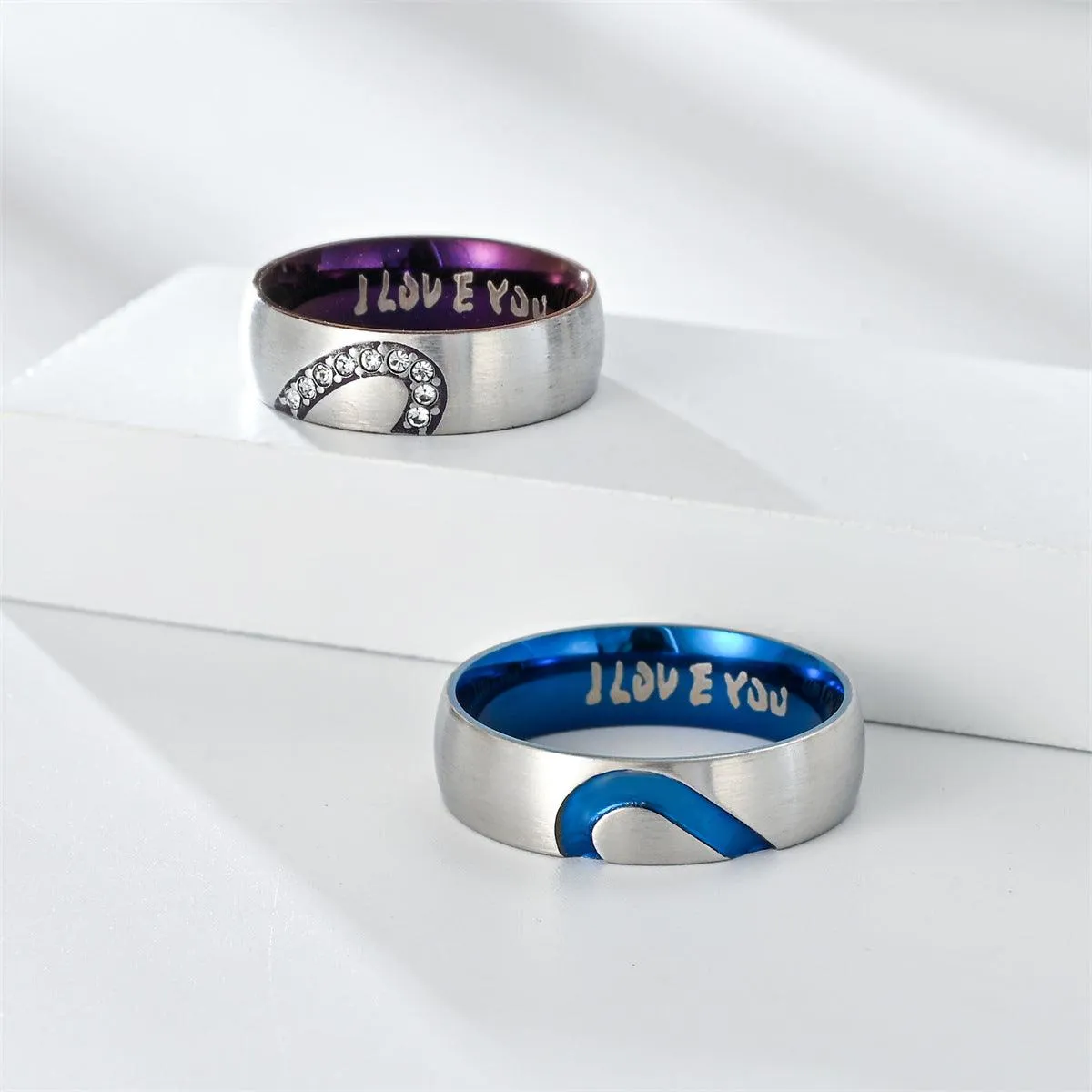 Heart Shape With Diamond Stainless Steel I LOVE YOU Couple Ring