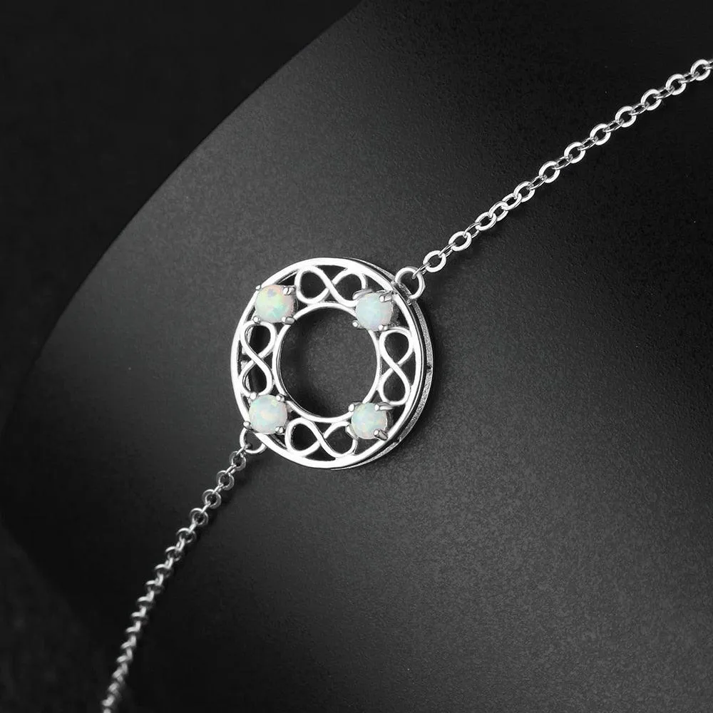 Infinity Love Hollow Round Milky Opal Stone Bracelets & Bangles 925 Sterling Silver Bracelets For Women