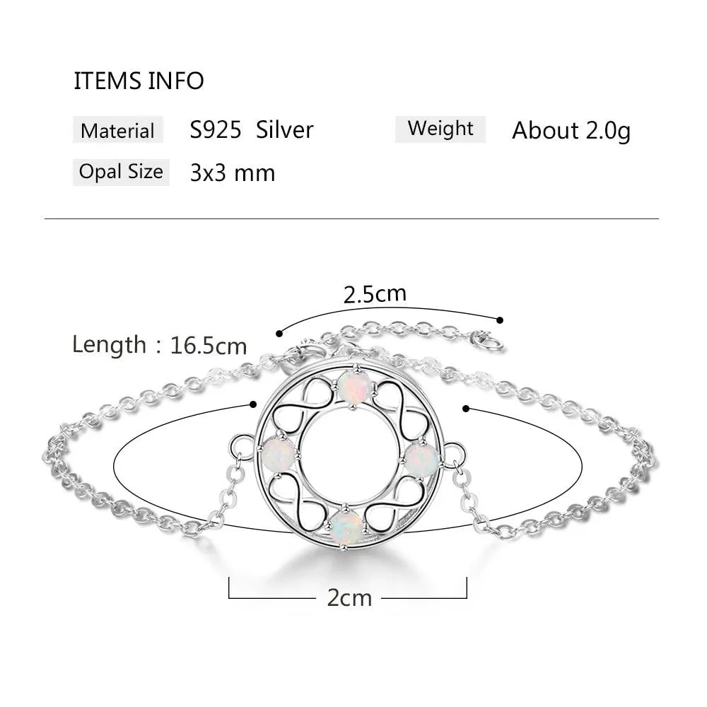 Infinity Love Hollow Round Milky Opal Stone Bracelets & Bangles 925 Sterling Silver Bracelets For Women