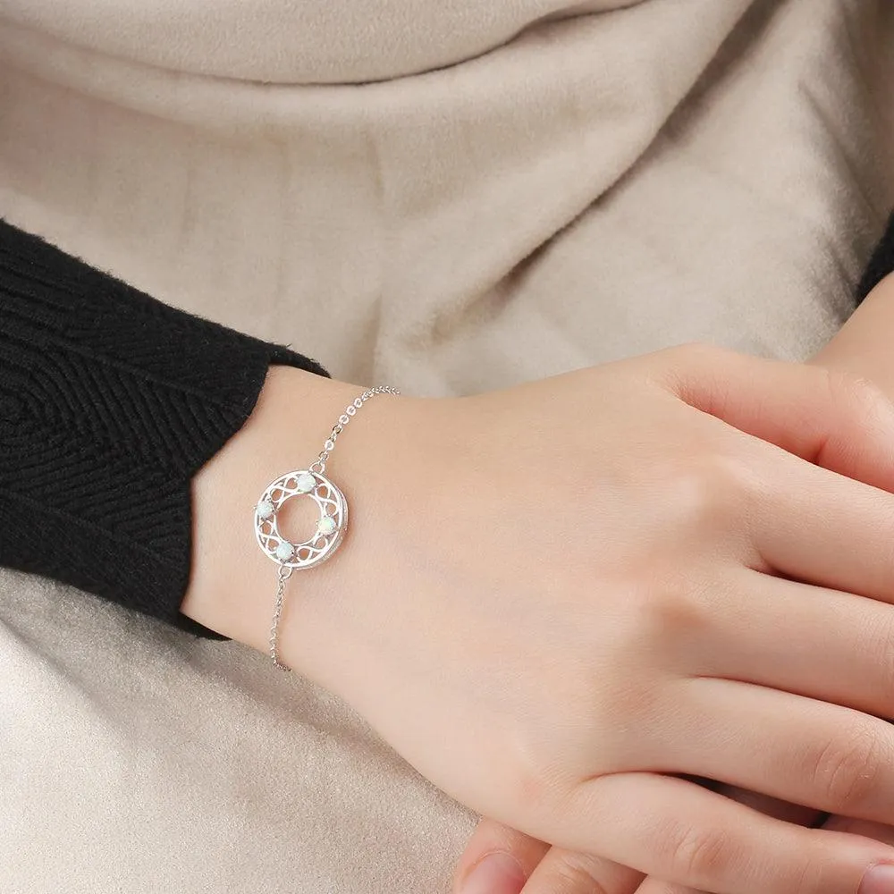 Infinity Love Hollow Round Milky Opal Stone Bracelets & Bangles 925 Sterling Silver Bracelets For Women