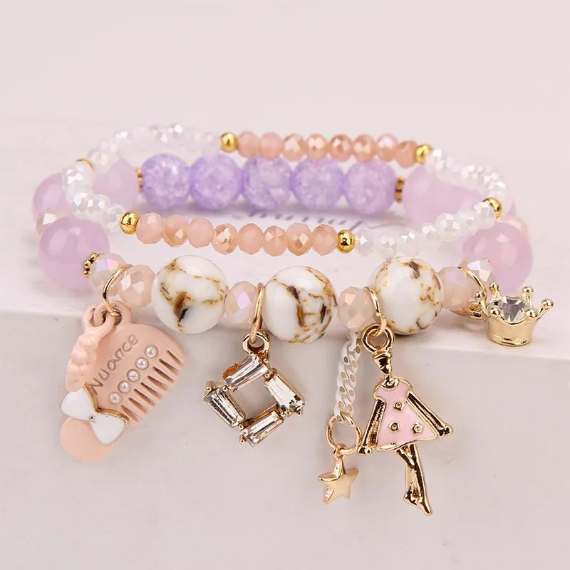 Korean Style Fashion Sweet Crystal Bracelets Girl Pendant Comb Student Girlfriend bread Bracelet for women gift for girl