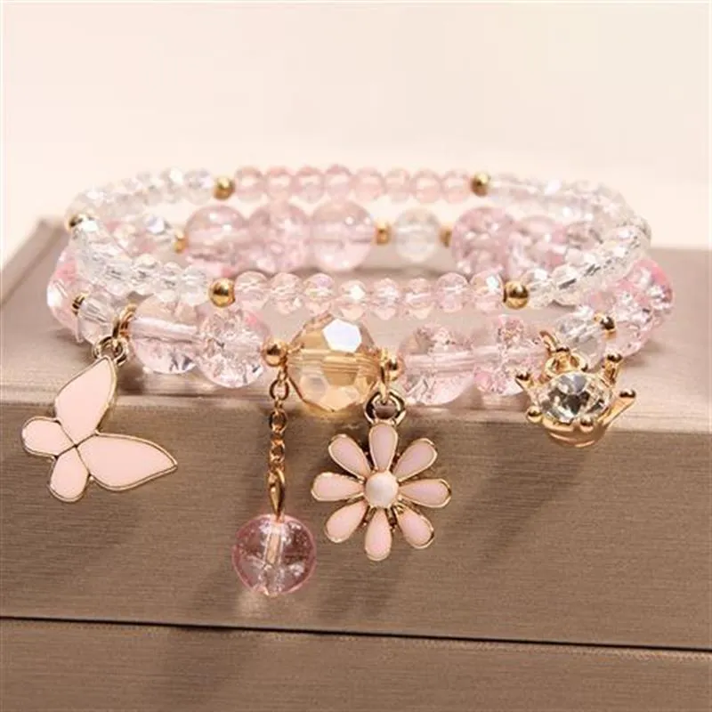 Korean Style Fashion Sweet Crystal Bracelets Girl Pendant Comb Student Girlfriend bread Bracelet for women gift for girl