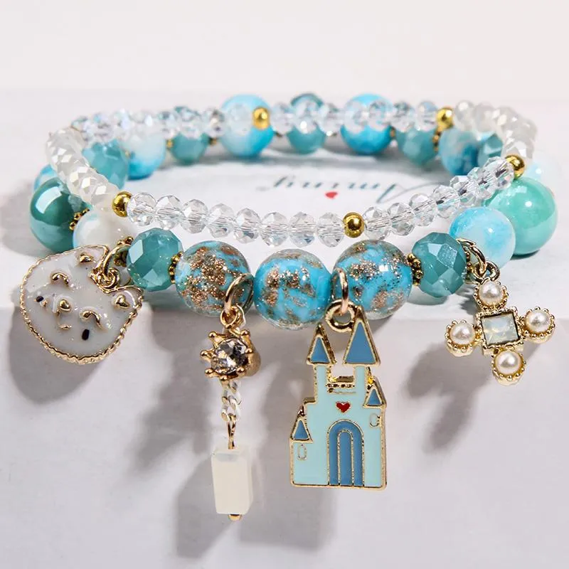 Korean Style Fashion Sweet Crystal Bracelets Girl Pendant Comb Student Girlfriend bread Bracelet for women gift for girl