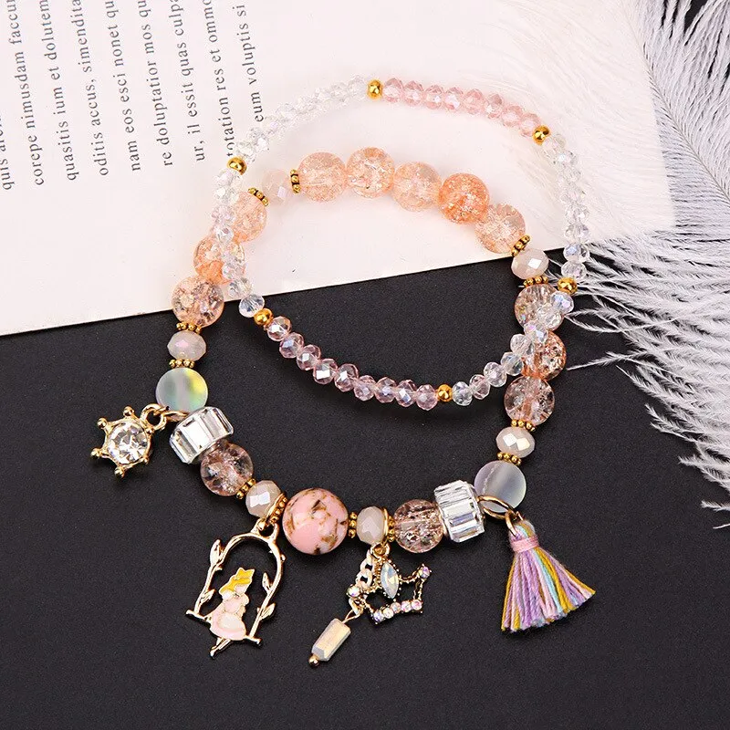 Korean Style Fashion Sweet Crystal Bracelets Girl Pendant Comb Student Girlfriend bread Bracelet for women gift for girl