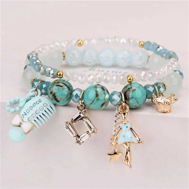 Korean Style Fashion Sweet Crystal Bracelets Girl Pendant Comb Student Girlfriend bread Bracelet for women gift for girl
