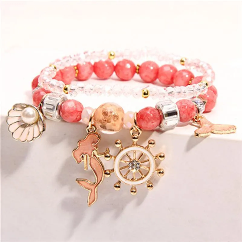Korean Style Fashion Sweet Crystal Bracelets Girl Pendant Comb Student Girlfriend bread Bracelet for women gift for girl