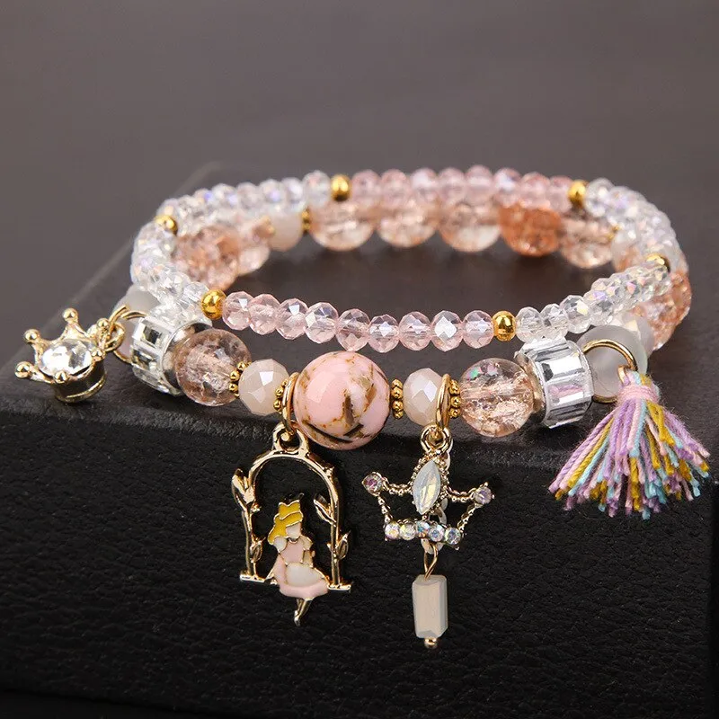 Korean Style Fashion Sweet Crystal Bracelets Girl Pendant Comb Student Girlfriend bread Bracelet for women gift for girl