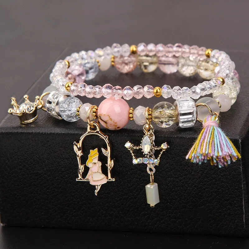 Korean Style Fashion Sweet Crystal Bracelets Girl Pendant Comb Student Girlfriend bread Bracelet for women gift for girl